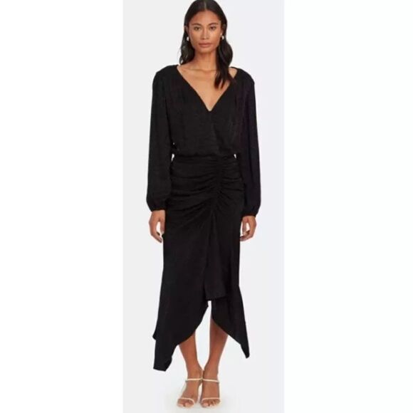 Krisa Black Long Sleeve High Low Surplice Dress Sz. XS New (missing button) - Picture 3 of 9